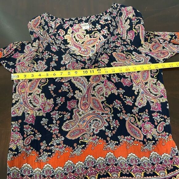 Bila Women’s Multicolor V Neck Paisley 3/4 Sleeve Boho Bohemian Top Size Large - Picture 9 of 13